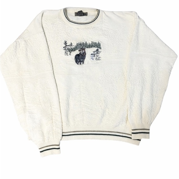 cedar falls Other - Vintage Cedar Falls XL Sweater Wolf Embroidery Cream Textured Knit Wildlife USA